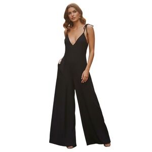Rhea Black Wide Leg Jumper Romper OS Shoulder Tie Handmade Jumpsuit NWT - BOHO